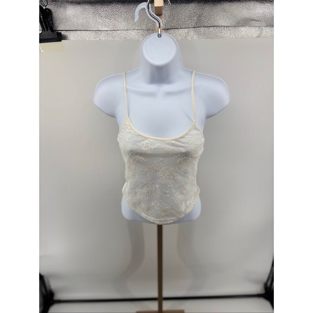 Vintage Y2K Victoria’s Secret 2001 Sheer Ivory Lace Cami Tank Crop Top Size XS